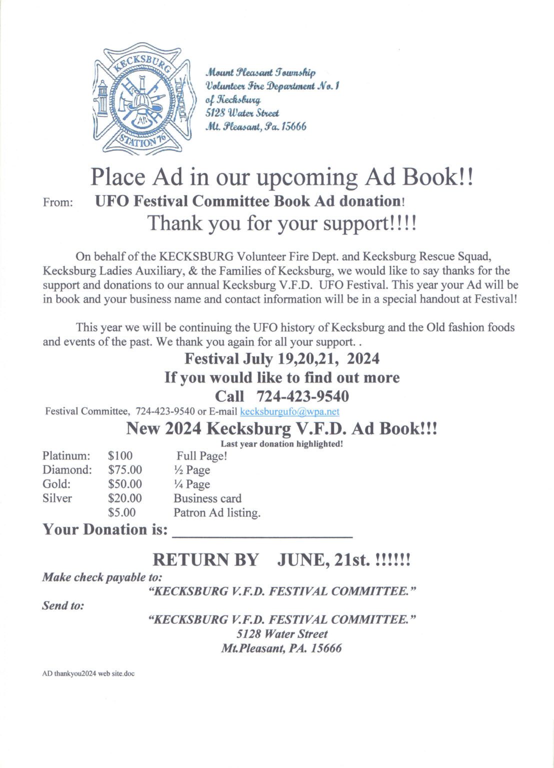 UFO Festival, Latest News Kecksburg Volunteer